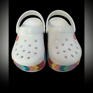 CROCS Kids White Clogs with Rainbow Accents